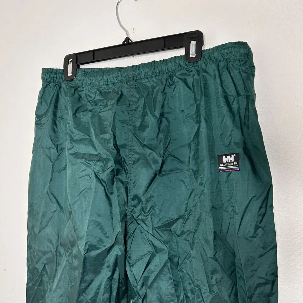 VTG 90s Helly Hansen Packable Nylon Green Side Zip Outdoor Wind Pants XL EUC